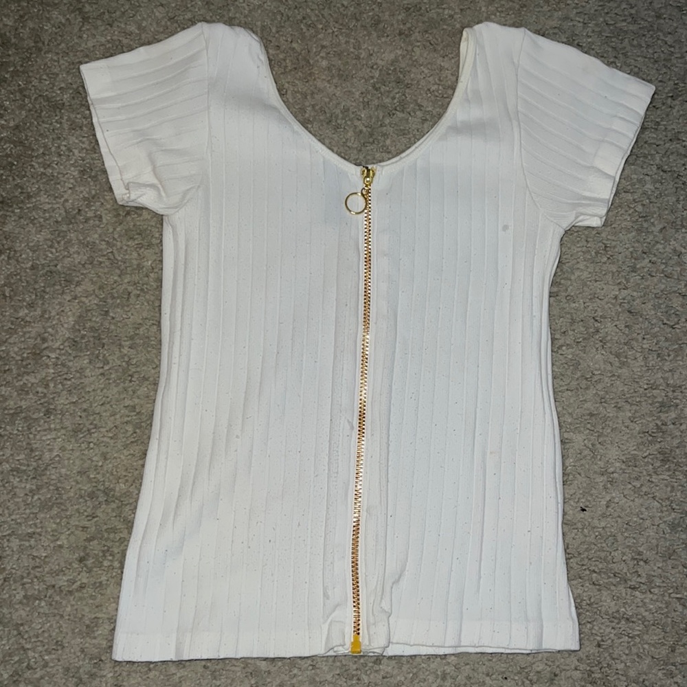 White and gold zip up shirt